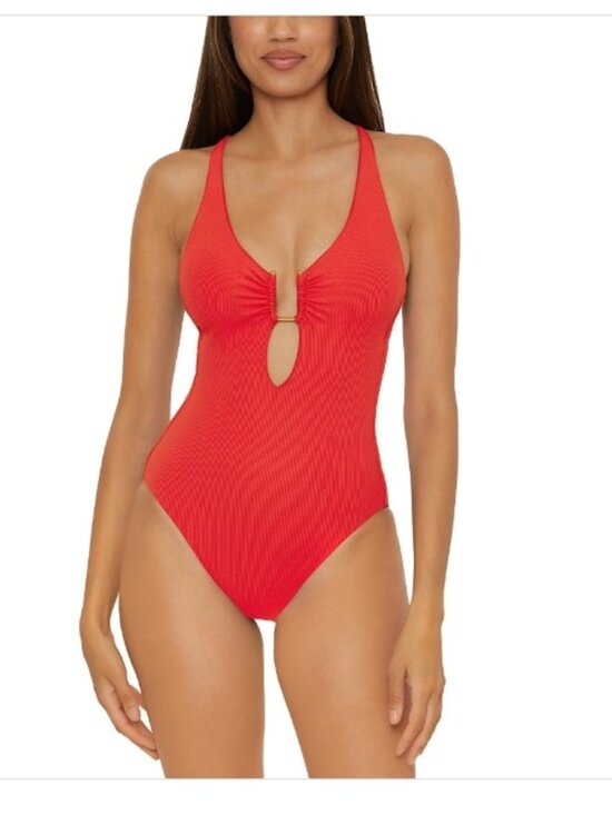 Other - BECCA Women S Standard Modern Edge One Piece Swimsuit Plunge Neck Adjustable Tie